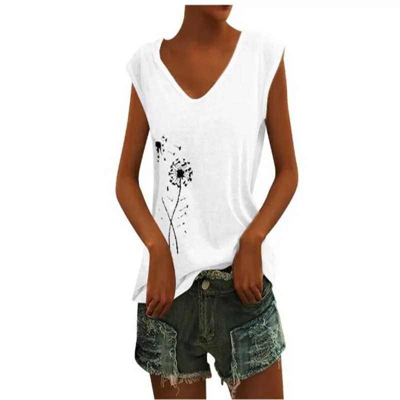 Women Green Cap Sleeve V-Neck Casual Vest T-Shirt