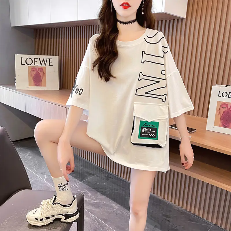 Women 2023 Printed Letter T-Shirt Black Plus Size - Image 3
