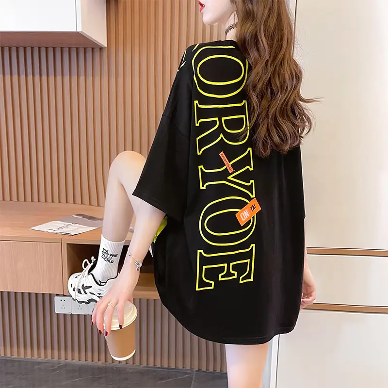 Women 2023 Printed Letter T-Shirt Black Plus Size - Image 4
