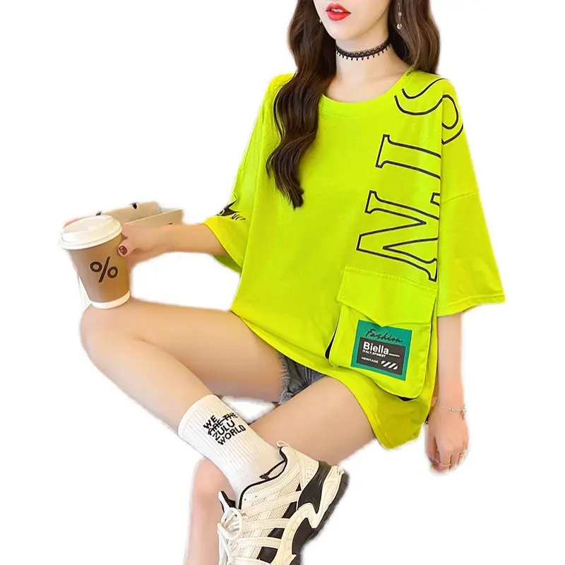 Women 2023 Printed Letter T-Shirt Black Plus Size - Image 5