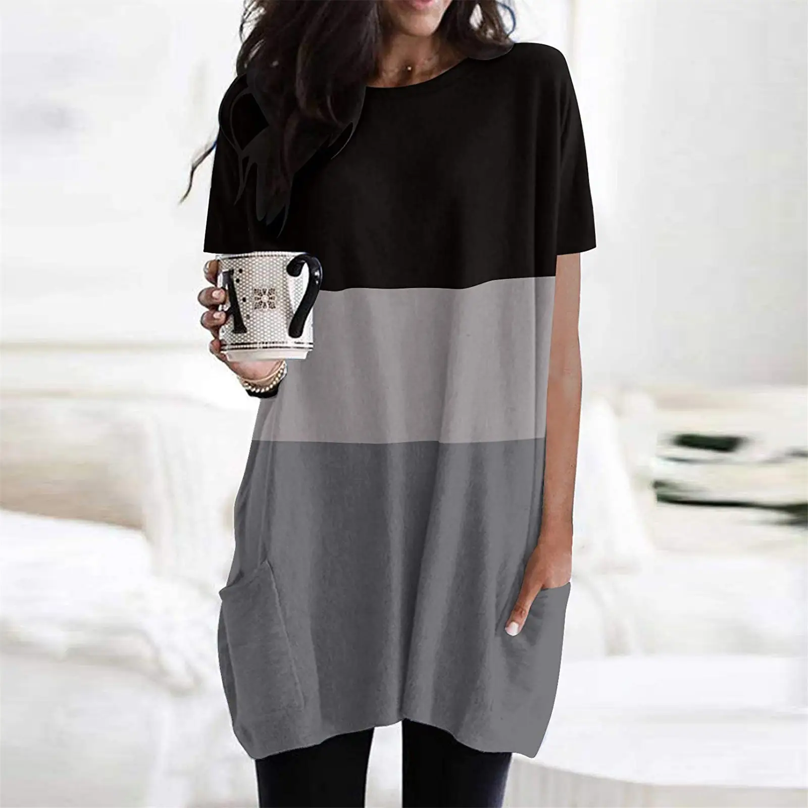 2025 Black Grey Striped Flap Pocket T-Shirt - Image 5