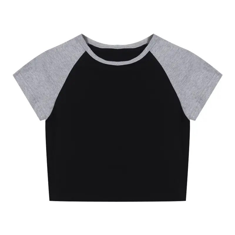 Women Korean Style Crop Top T-Shirt Grey Black 2025 - Image 8