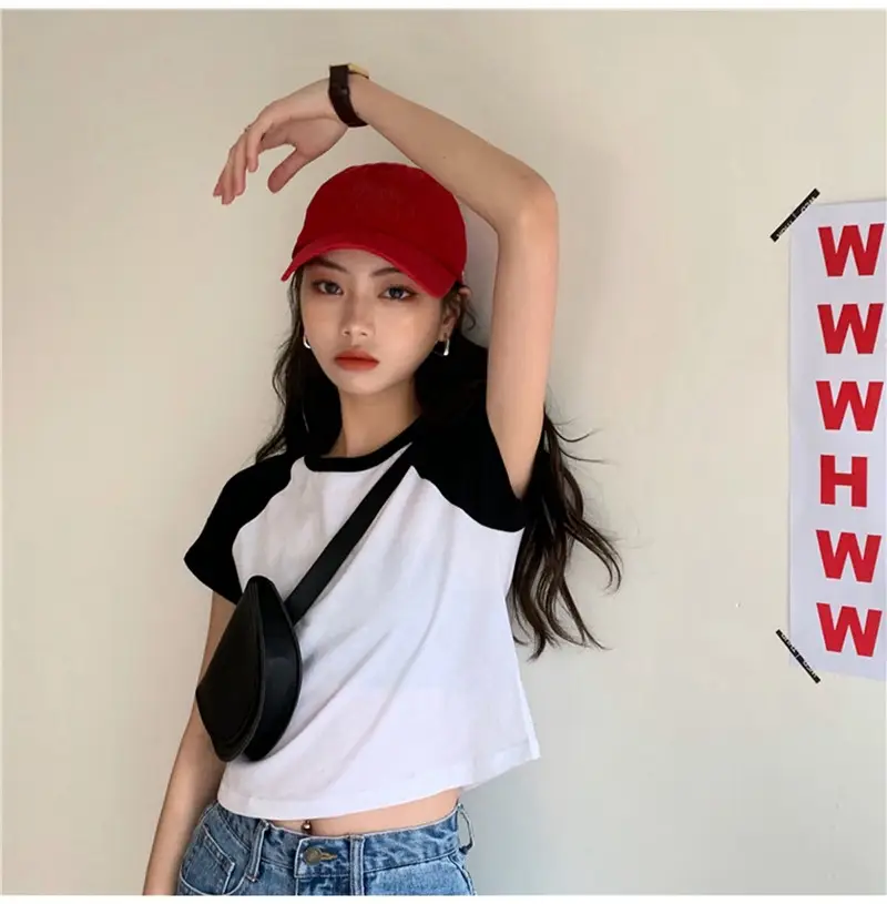 Women Korean Style Crop Top T-Shirt Grey Black 2025 — feature 19