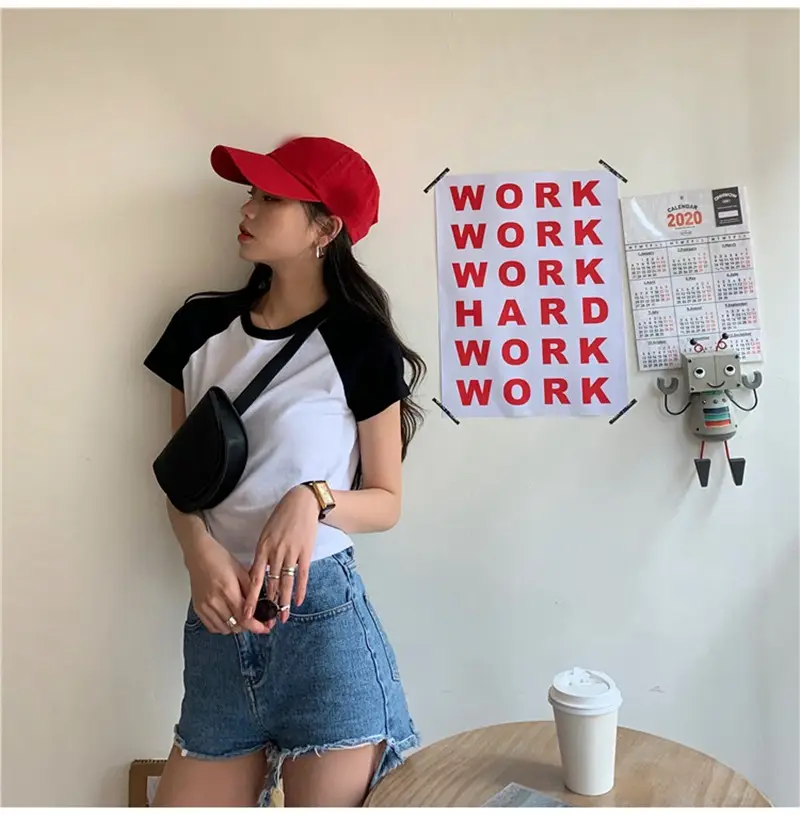 Women Korean Style Crop Top T-Shirt Grey Black 2025 — feature 20
