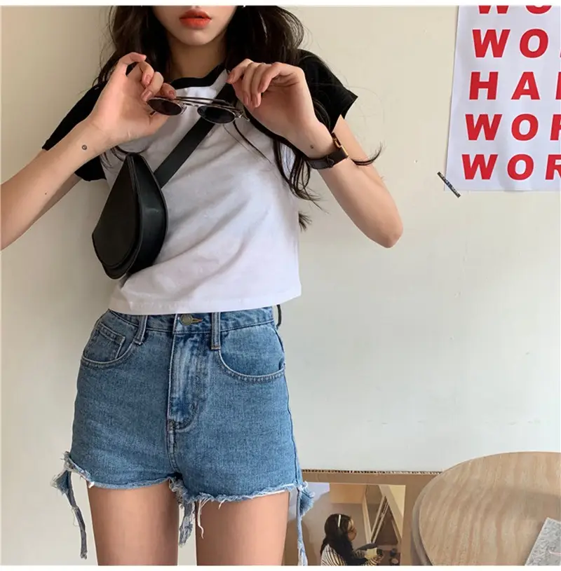 Women Korean Style Crop Top T-Shirt Grey Black 2025 — feature 21