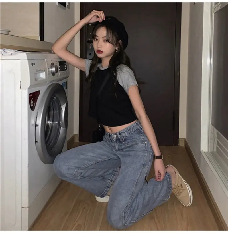 Women Korean Style Crop Top T-Shirt Grey Black 2025 — feature 28