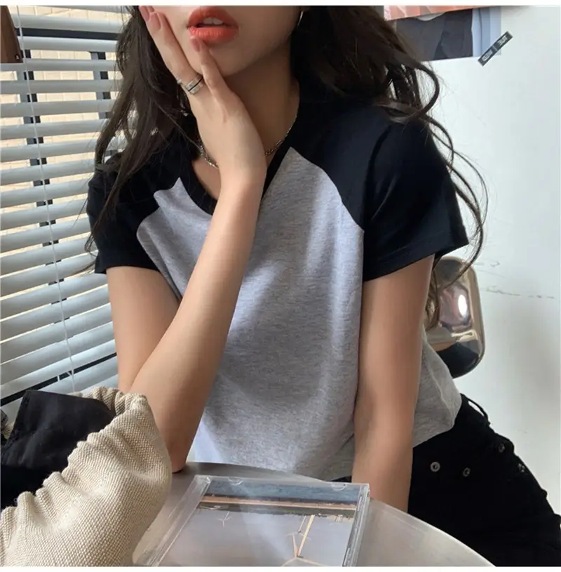 Women Korean Style Crop Top T-Shirt Grey Black 2025 — feature 30