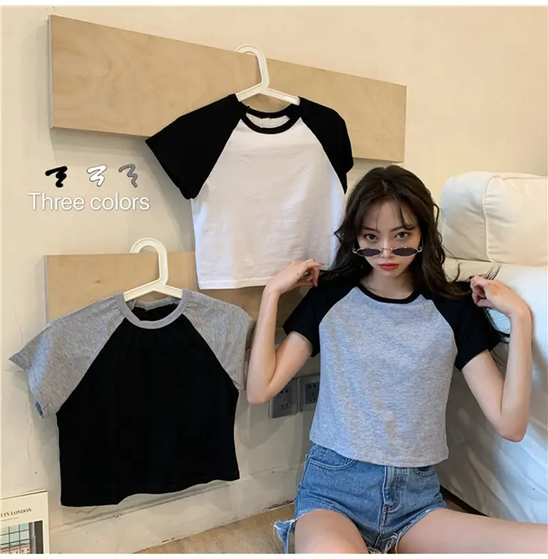Women Korean Style Crop Top T-Shirt Grey Black 2025 — feature 4