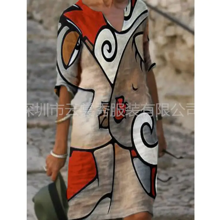 2022 Printed Floral Short Sleeve Women's Dress - Image 4
