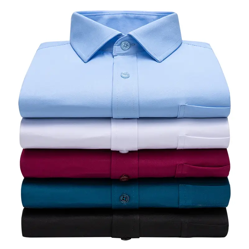 Men's Ice Silk Short Sleeve Shirt Blue Stretch Formal Wear