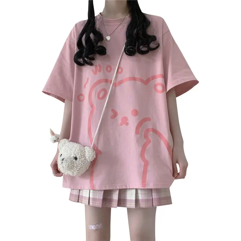 Cute Bear Print Short Sleeve T-Shirt Black - Image 9