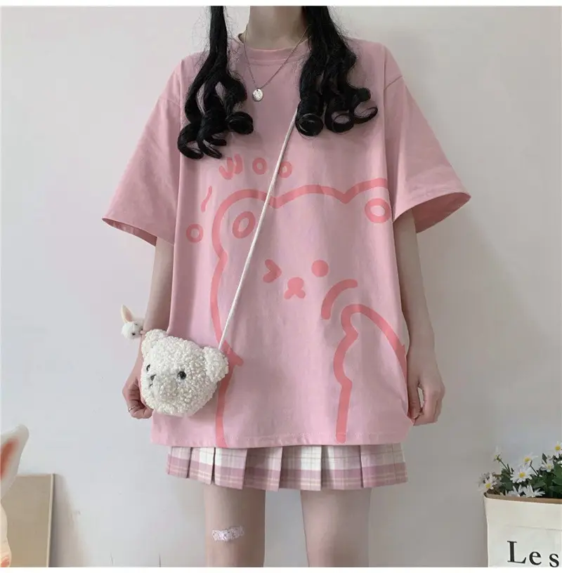 Cute Bear Print Short Sleeve T-Shirt Black — feature 10