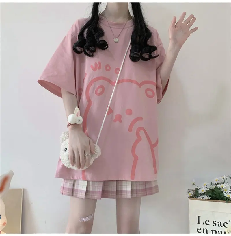 Cute Bear Print Short Sleeve T-Shirt Black — feature 11