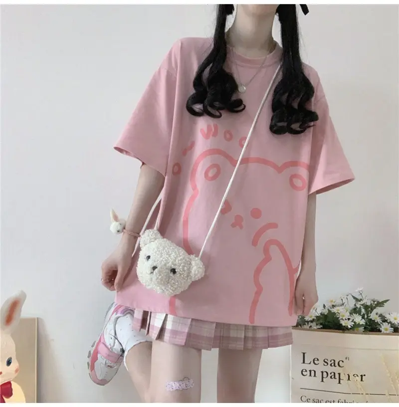 Cute Bear Print Short Sleeve T-Shirt Black — feature 12