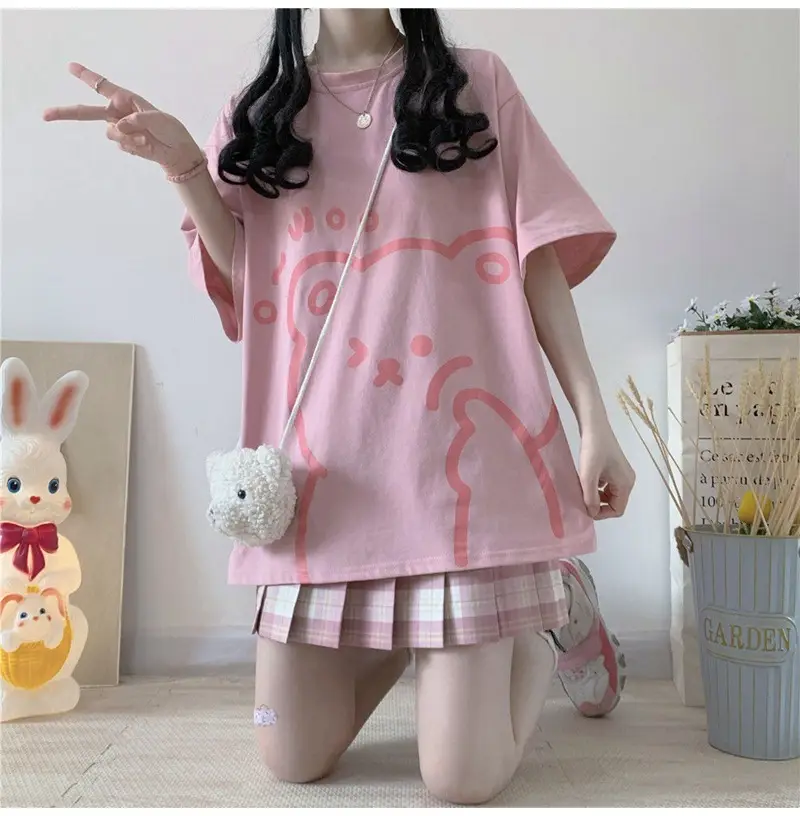 Cute Bear Print Short Sleeve T-Shirt Black — feature 13