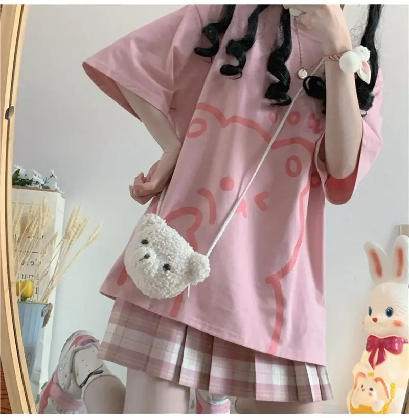 Cute Bear Print Short Sleeve T-Shirt Black — feature 15
