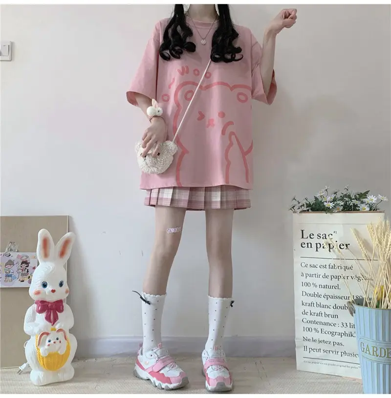 Cute Bear Print Short Sleeve T-Shirt Black — feature 18