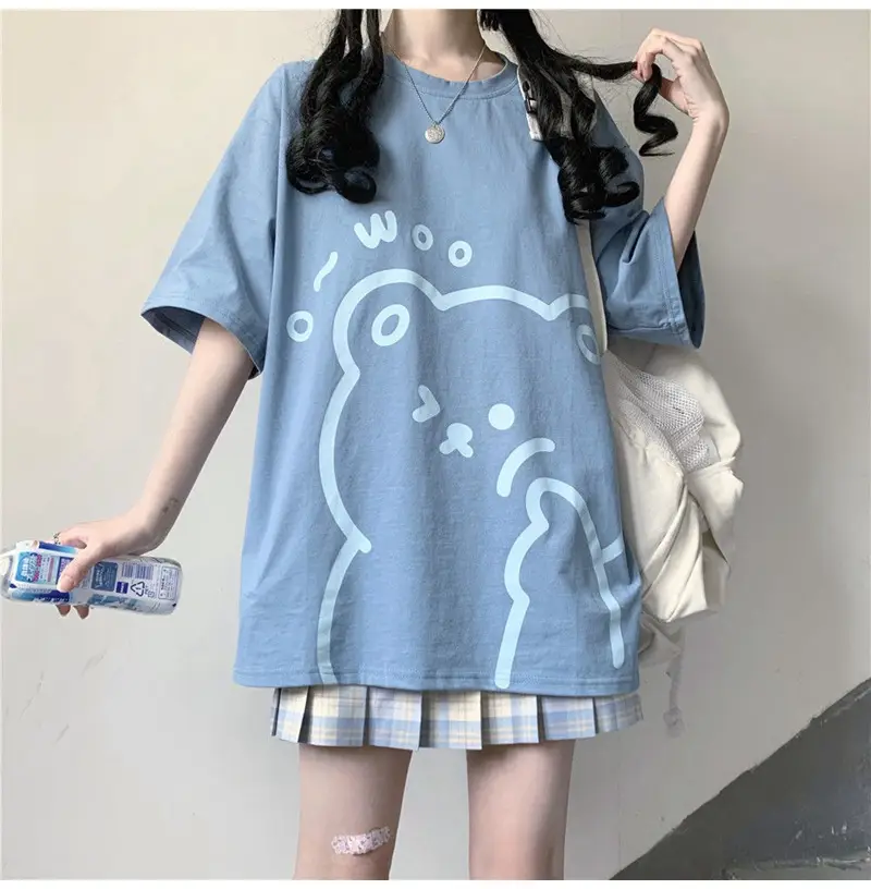 Cute Bear Print Short Sleeve T-Shirt Black — feature 3
