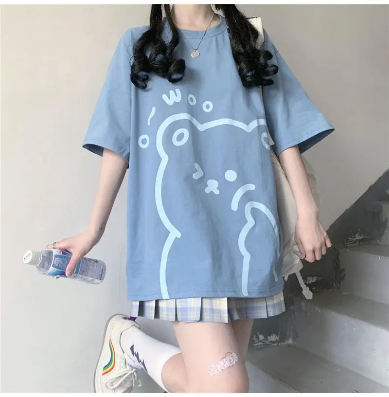 Cute Bear Print Short Sleeve T-Shirt Black — feature 4