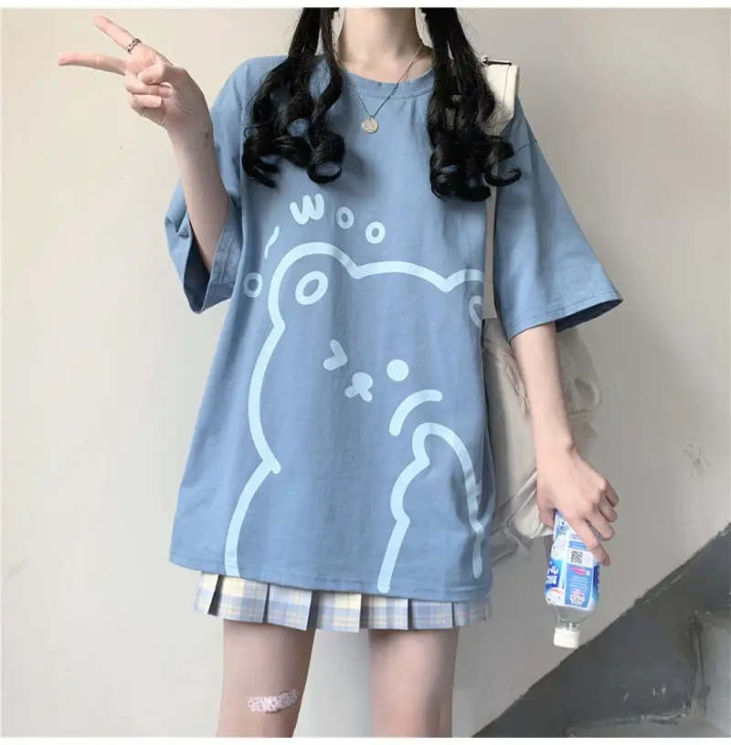 Cute Bear Print Short Sleeve T-Shirt Black — feature 5