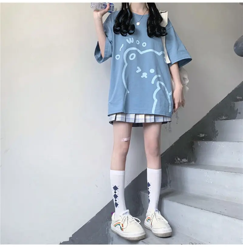 Cute Bear Print Short Sleeve T-Shirt Black — feature 6