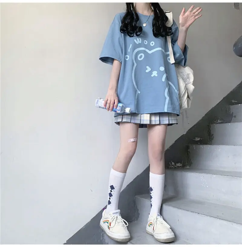 Cute Bear Print Short Sleeve T-Shirt Black — feature 7