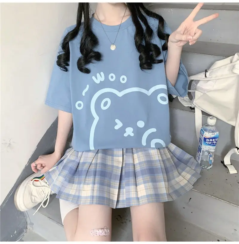 Cute Bear Print Short Sleeve T-Shirt Black — feature 9