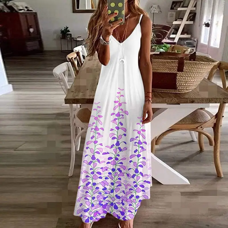 Women Black Floral V-Neck Strap Dress