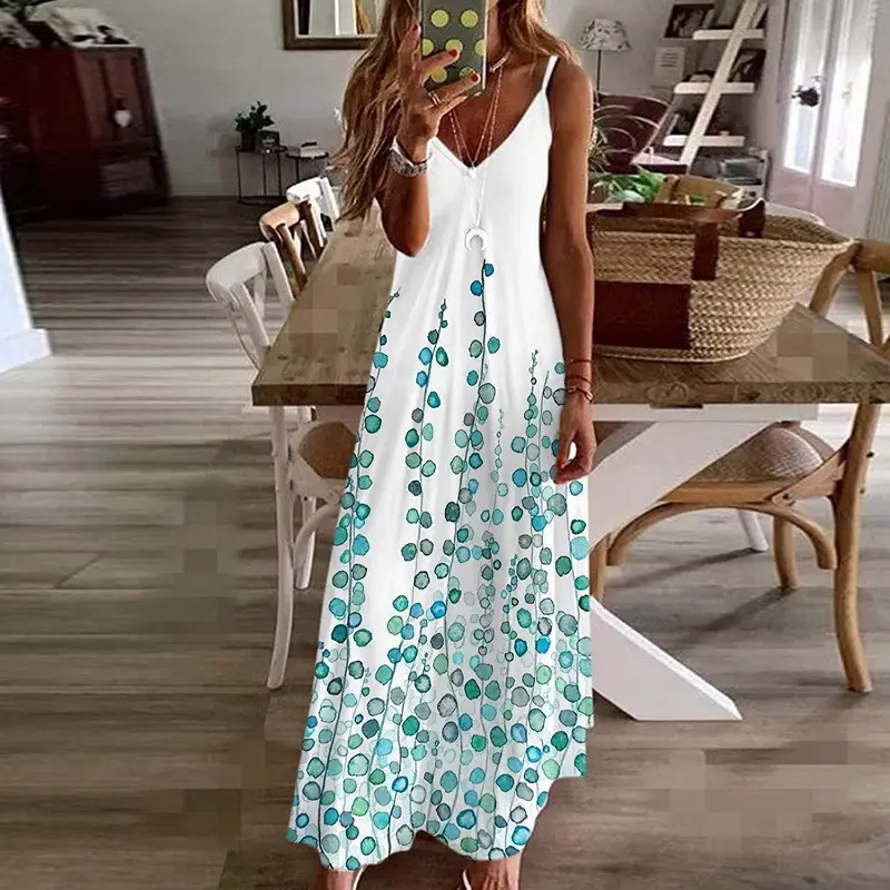 Women Black Floral V-Neck Strap Dress