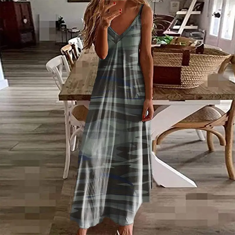 Women Black Floral V-Neck Strap Dress