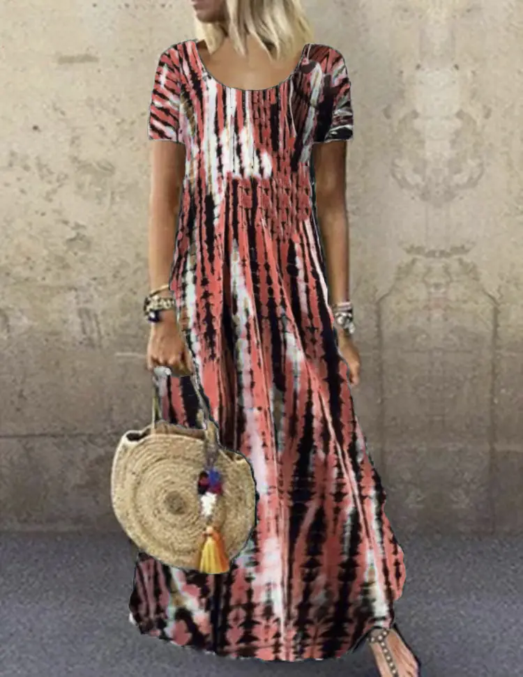 Summer Tie-dye Crewneck Dress Large Size