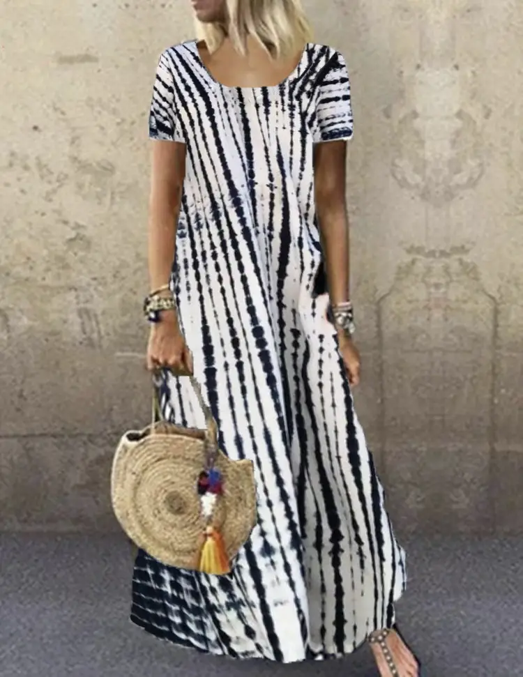 Summer Tie-dye Crewneck Dress Large Size