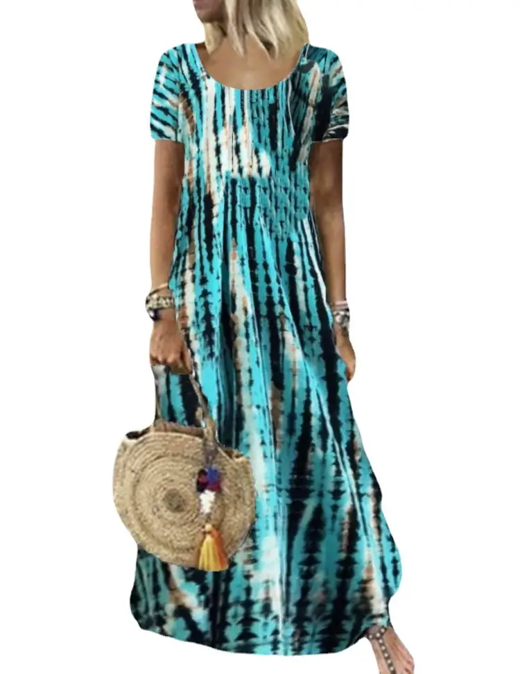 Summer Tie-dye Crewneck Dress Large Size