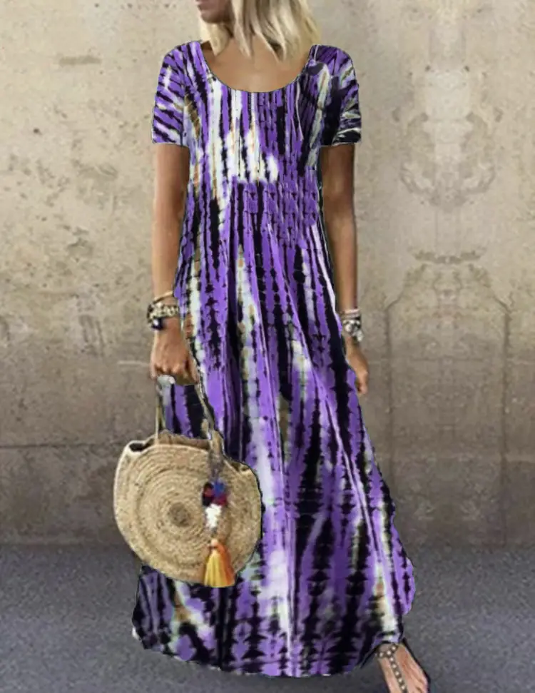 Summer Tie-dye Crewneck Dress Large Size