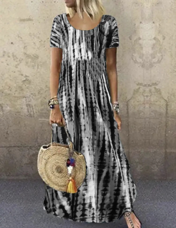 Summer Tie-dye Crewneck Dress Large Size