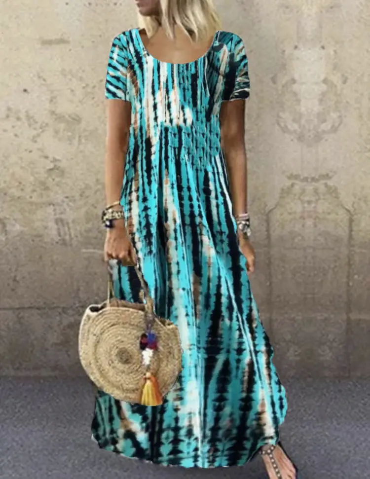Summer Tie-dye Crewneck Dress Large Size