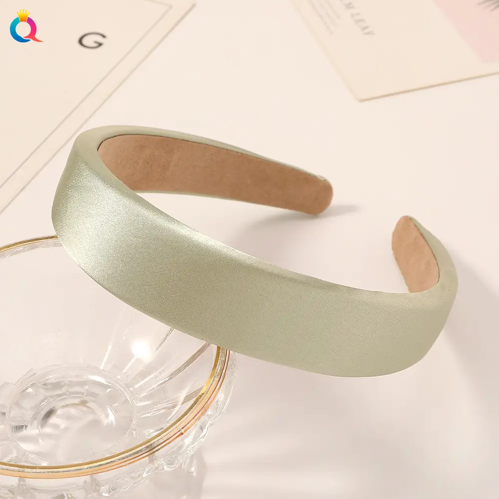 Satin Sponge Headband for Women Green Retro Style