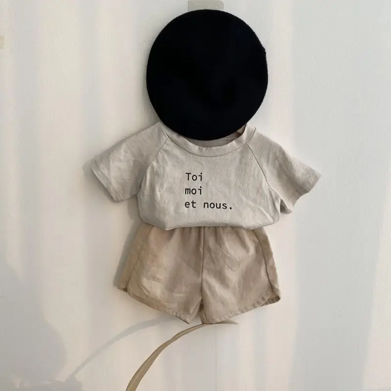 Kids Letter Print T-Shirt Light Blue Short Sleeve Pure Cotton
