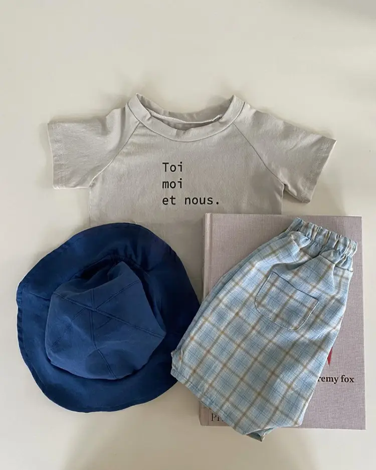 Kids Letter Print T-Shirt Light Blue Short Sleeve Pure Cotton — feature 10