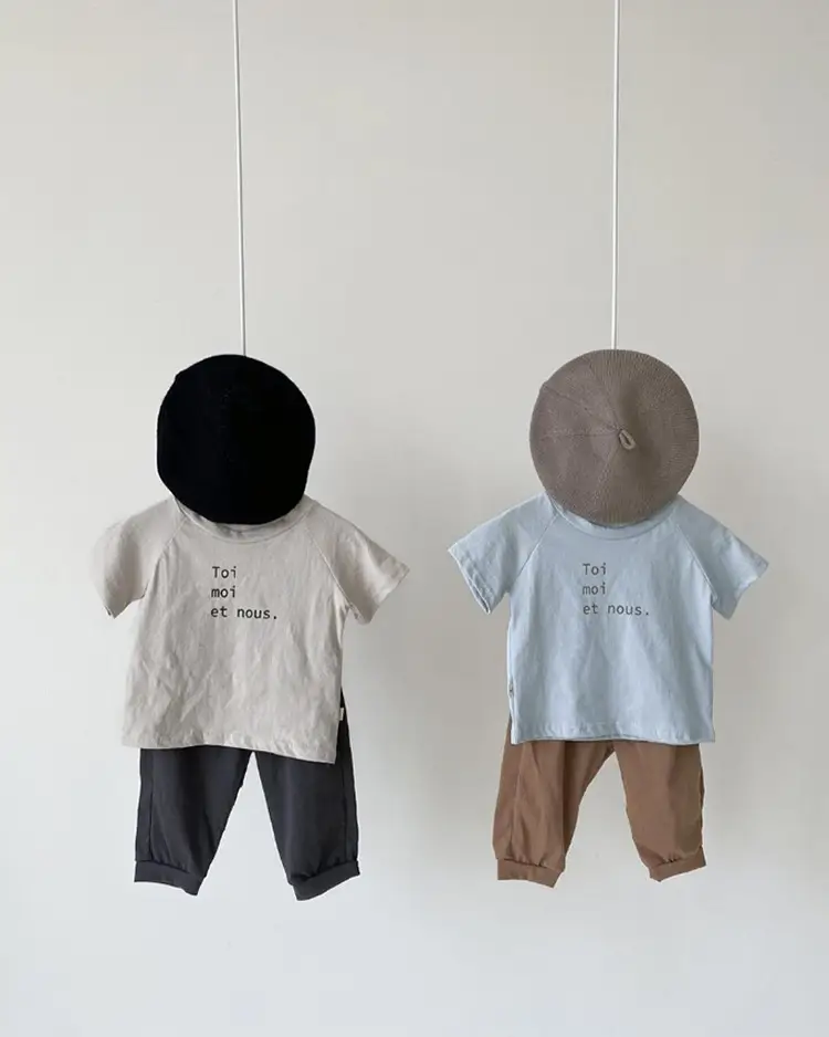Kids Letter Print T-Shirt Light Blue Short Sleeve Pure Cotton — feature 13
