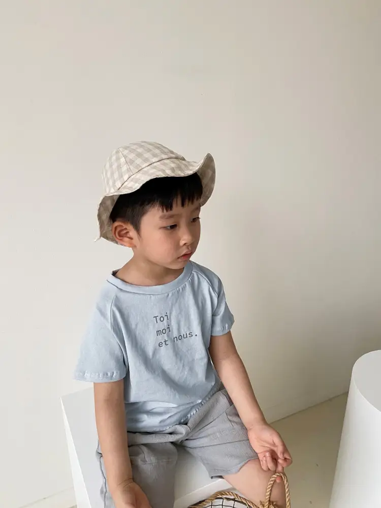 Kids Letter Print T-Shirt Light Blue Short Sleeve Pure Cotton — feature 20
