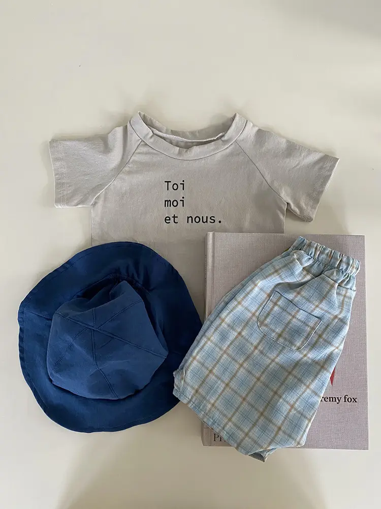 Kids Letter Print T-Shirt Light Blue Short Sleeve Pure Cotton — feature 21