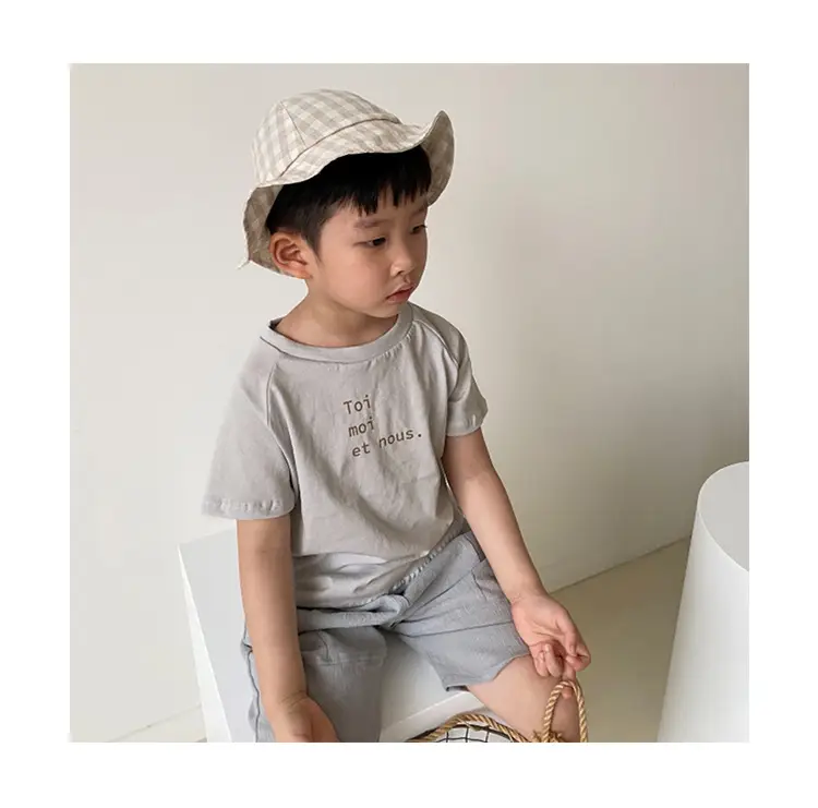 Kids Letter Print T-Shirt Light Blue Short Sleeve Pure Cotton — feature 6