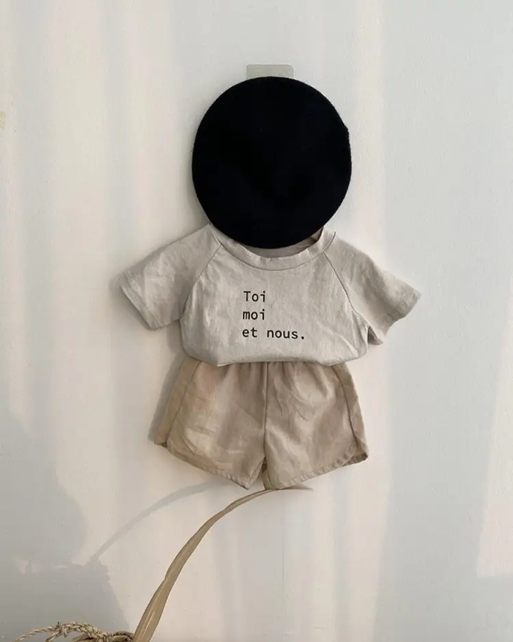 Kids Letter Print T-Shirt Light Blue Short Sleeve Pure Cotton — feature 9