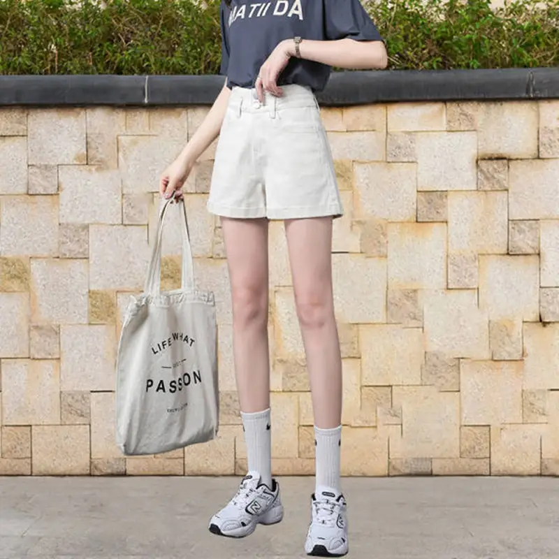 Women High Waist Denim Shorts White Slim Fit - Image 7
