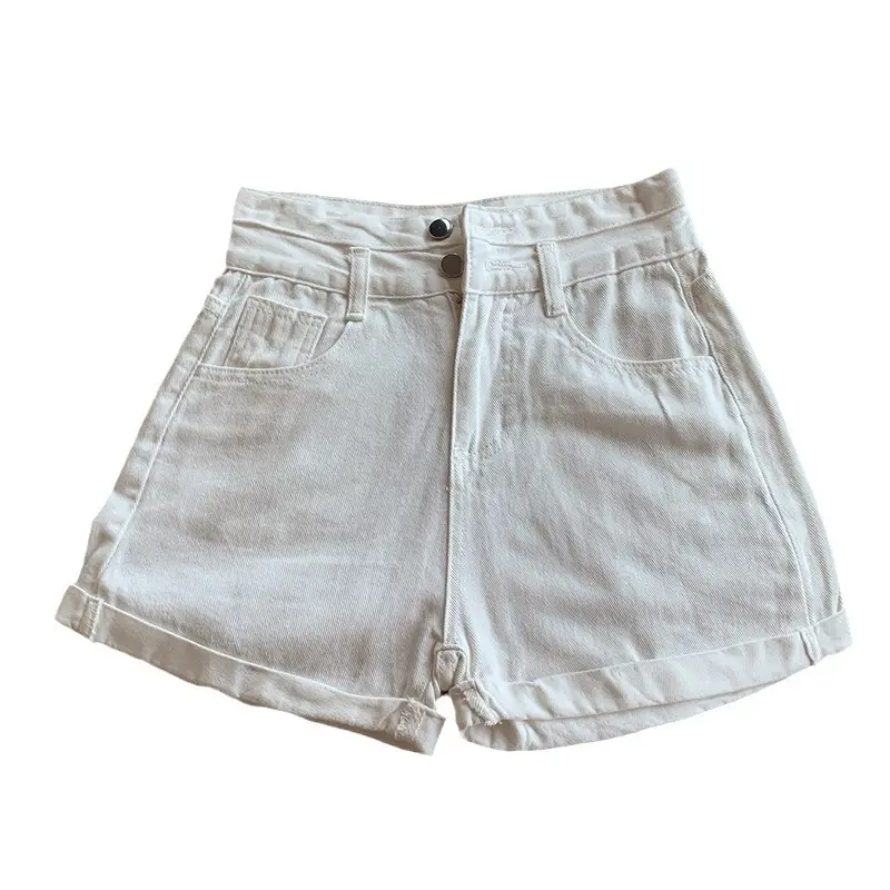 Women High Waist Denim Shorts White Slim Fit - Image 8