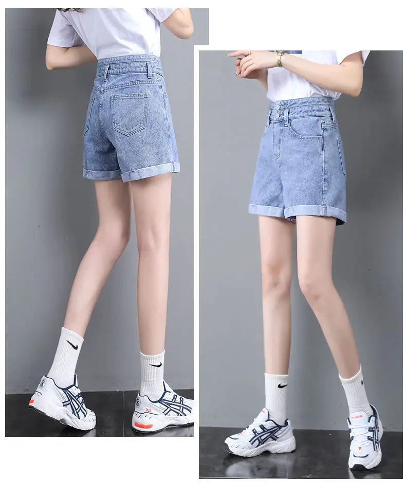 Women High Waist Denim Shorts White Slim Fit — feature 12