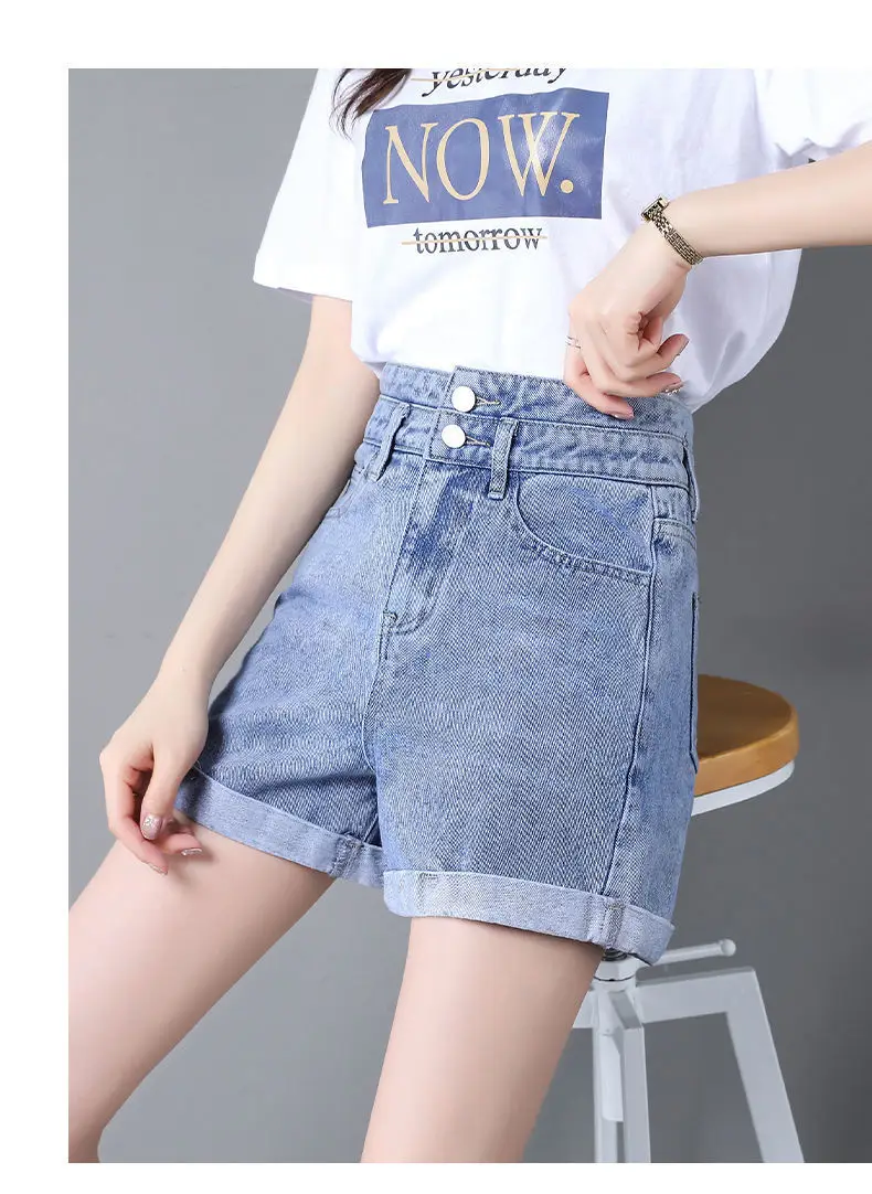 Women High Waist Denim Shorts White Slim Fit — feature 13