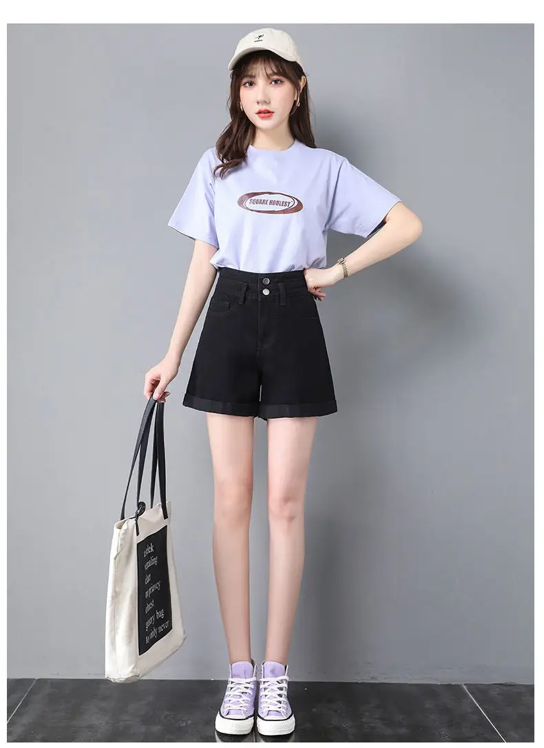 Women High Waist Denim Shorts White Slim Fit — feature 17