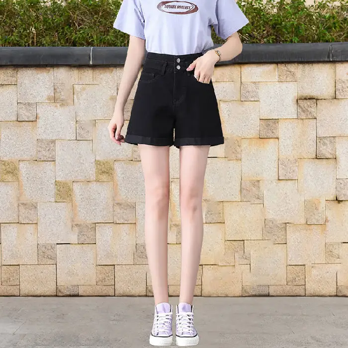 Women High Waist Denim Shorts White Slim Fit - Image 2